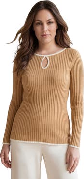 Jessica London Ribbed Keyhole Pullover Sweater