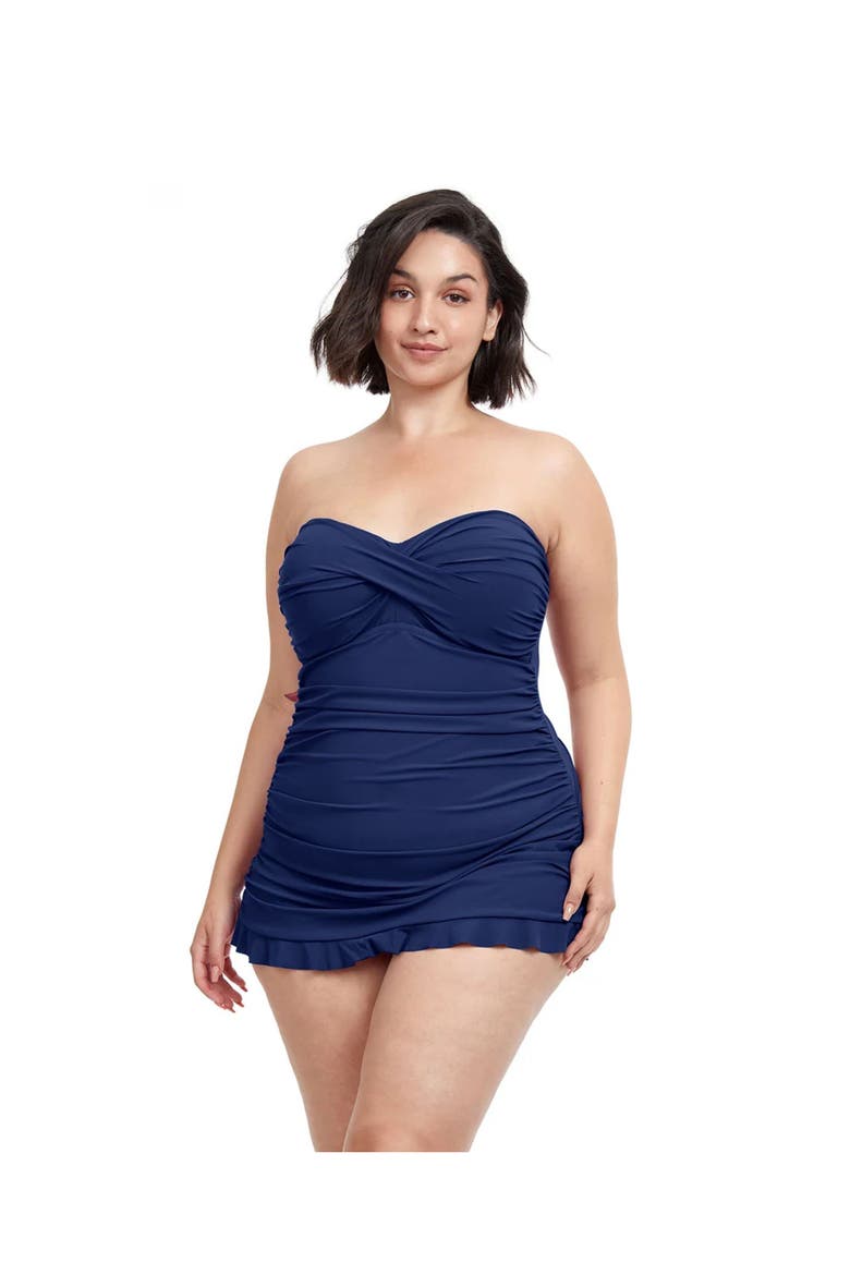 Tutti Frutti Plus Size Bandeau Swimdress, Alternate, color, Navy