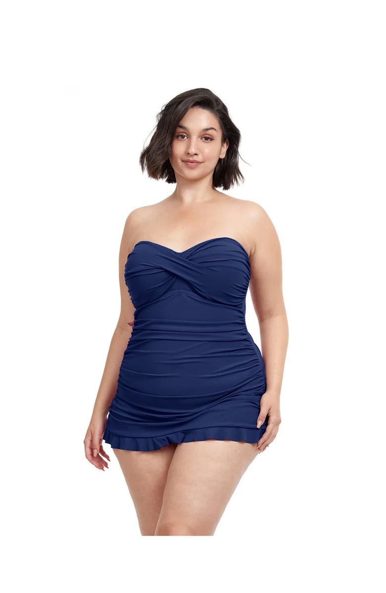 Profile by Gottex Tutti Frutti Plus Size Bandeau Swimdress, Main, color, Navy