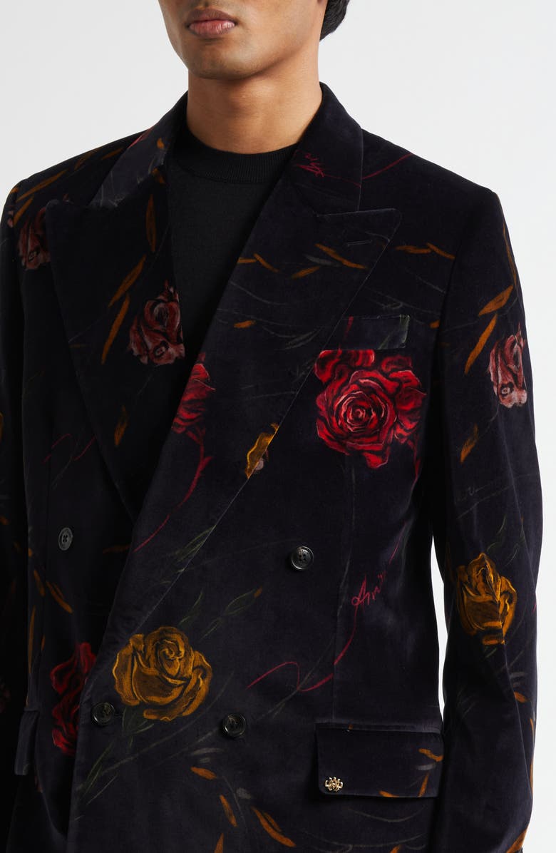 AMIRI Double Breasted Floral Velveteen Blazer, Alternate, color, Black