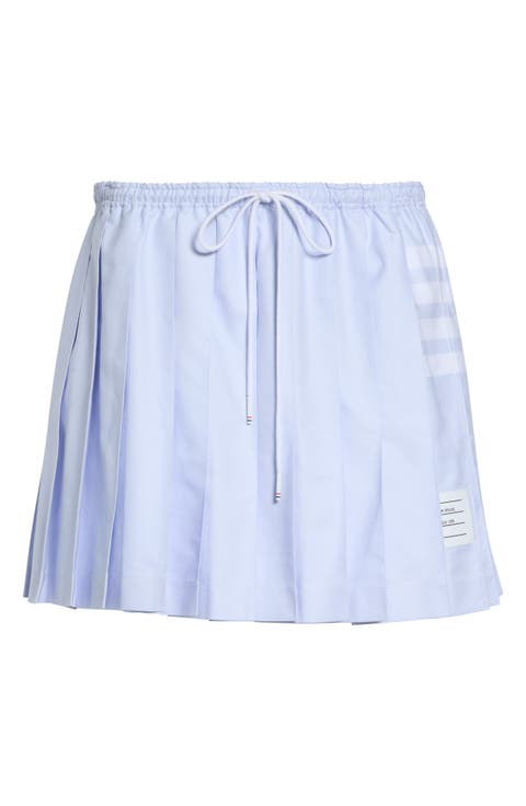 4-Bar Pleated Cotton Oxford Miniskirt