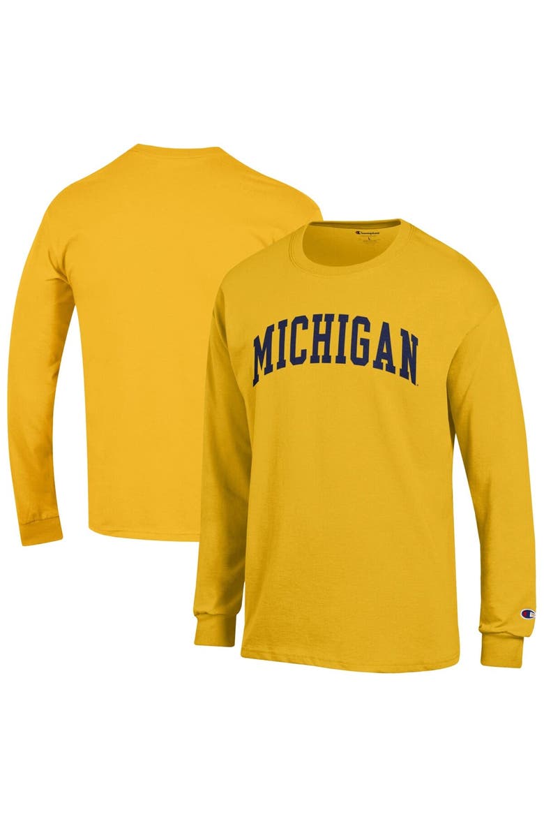 Men's Champion  Maize Michigan Wolverines Basic Arch Long Sleeve T-Shirt, Main, color, Maize