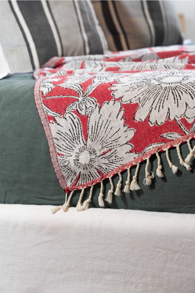 Garden Flower Organic Cotton Medium Weight Throw Blanket, Alternate, color, Red