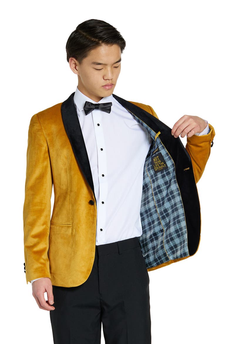 Kids' Satin & Velvet Dinner Jacket, Alternate, color, GOLD
