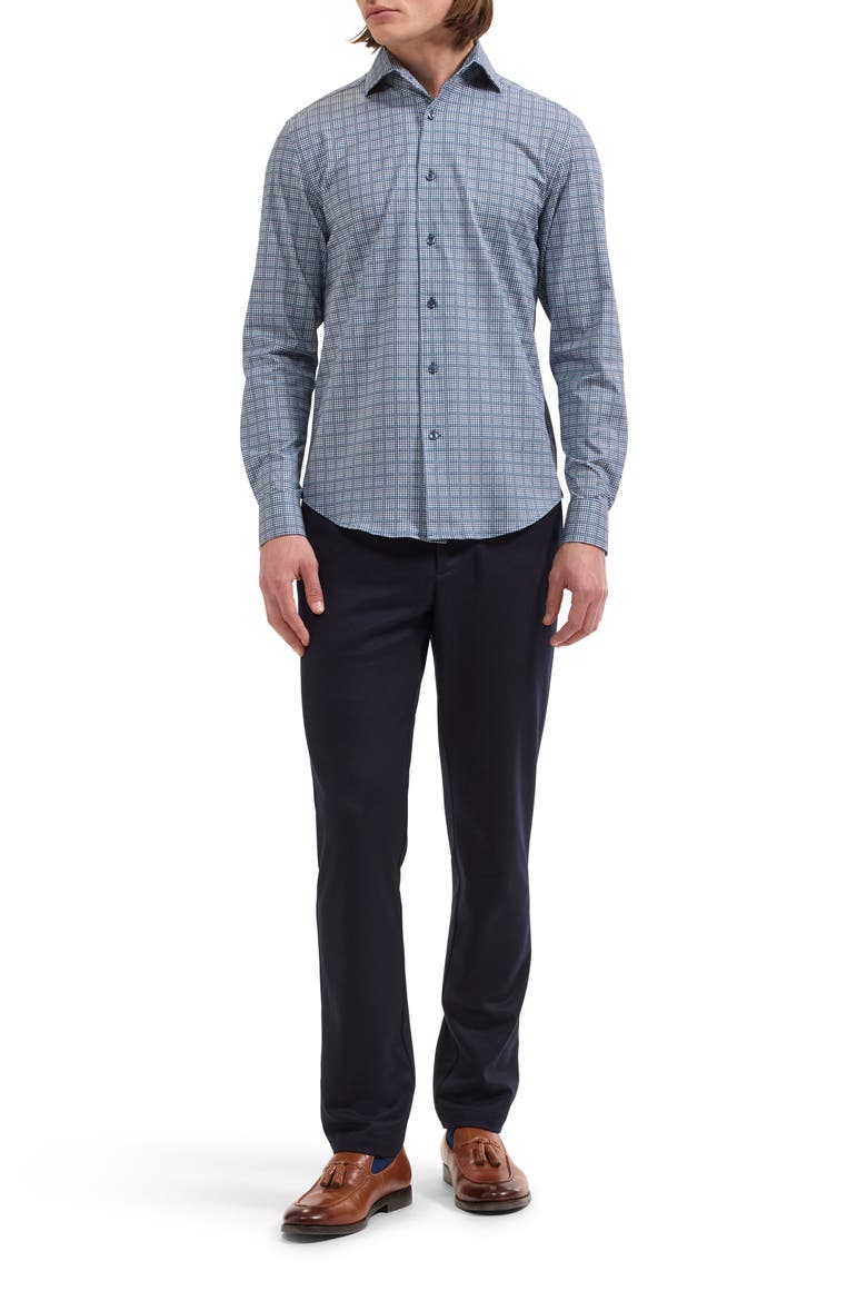 Devon OoohCotton® Houndstooth Button-Up Shirt, Alternate, color, INDIGO