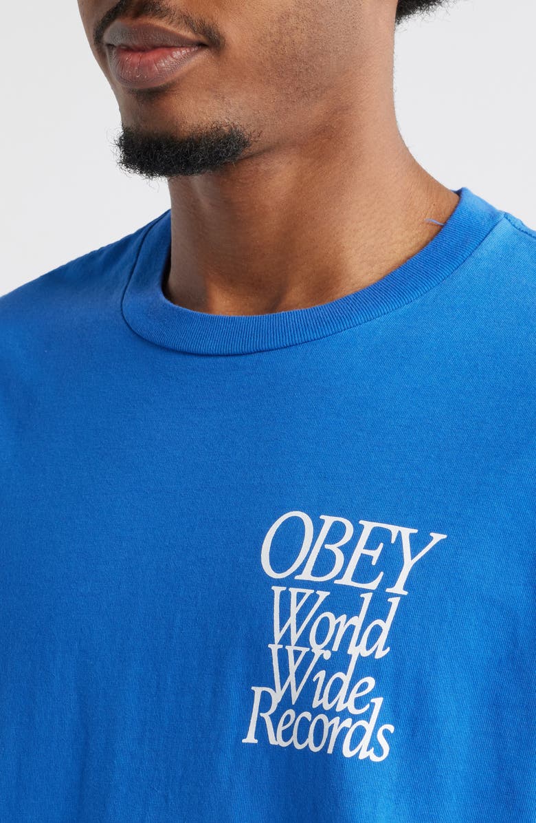 Obey Worldwide Records Graphic T-Shirt, Alternate, color, Pigment Electric Indigo