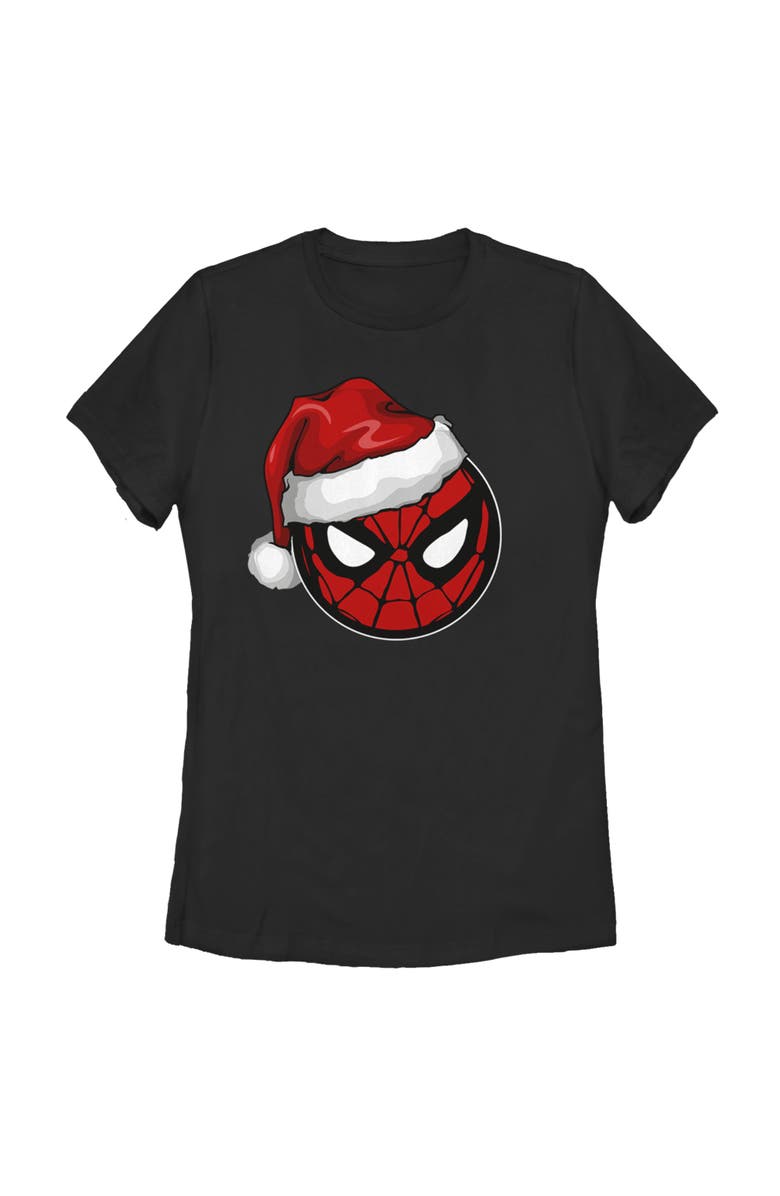Marvel Women
s Marvel Spider-Man Masked Hero Santa Hat Icon  Graphic T-Shirt, Main, color, Black