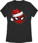 Marvel Women's Marvel Spider-Man Masked Hero Santa Hat Icon  Graphic T-Shirt