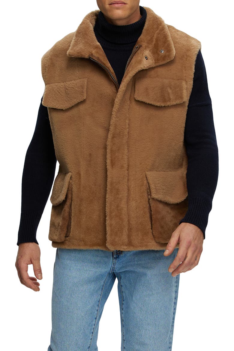 Mens Genuine Shearling Vest, Alternate, color, LIGHT BROWN