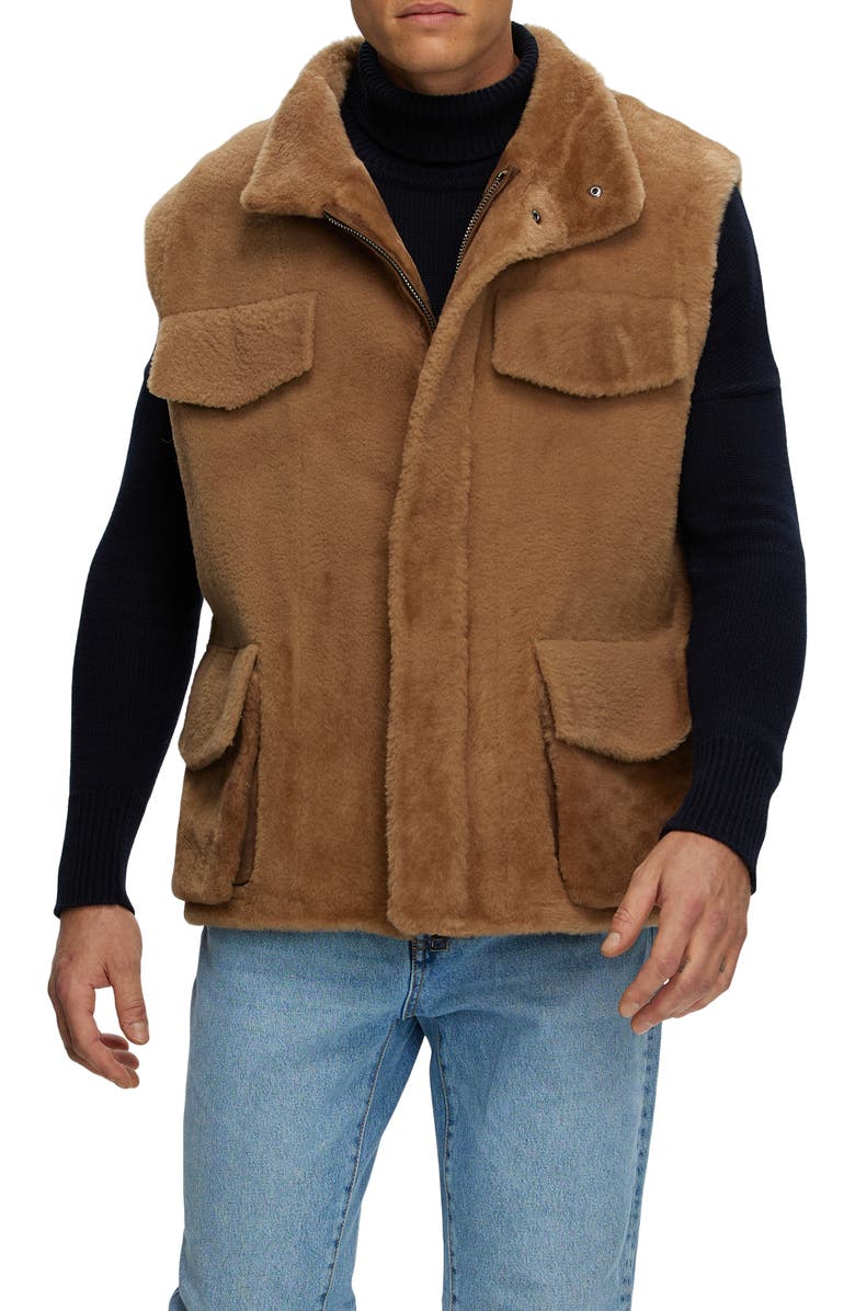 GORSKI Mens Genuine Shearling Vest, Alternate, color, Light Brown