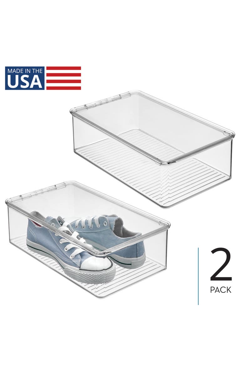 Stackable Plastic Shoe Box with Hinged-Lid for Sneakers, Sandals, and Flats, Set of 2, Clear, Alternate, color, Clear