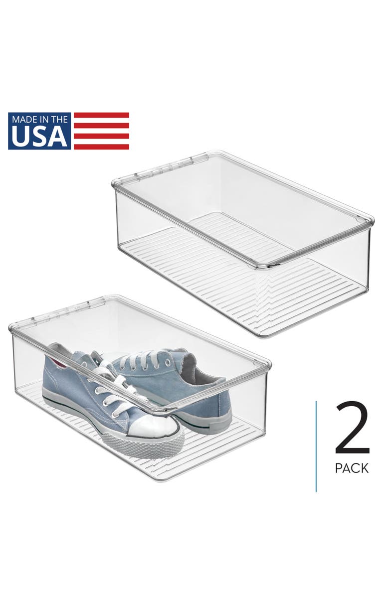 iDesign Stackable Plastic Shoe Box with Hinged-Lid for Sneakers, Sandals, and Flats, Set of 2, Clear, Alternate, color, Clear