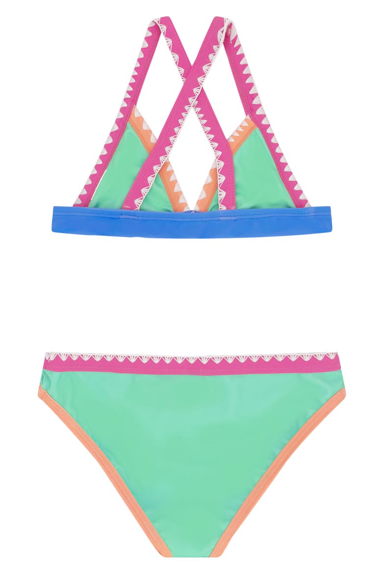 Kids' Coastline Whipstitch Trim UPF 50+ Two-Piece Swimsuit, Alternate, color, FLORA GREEN