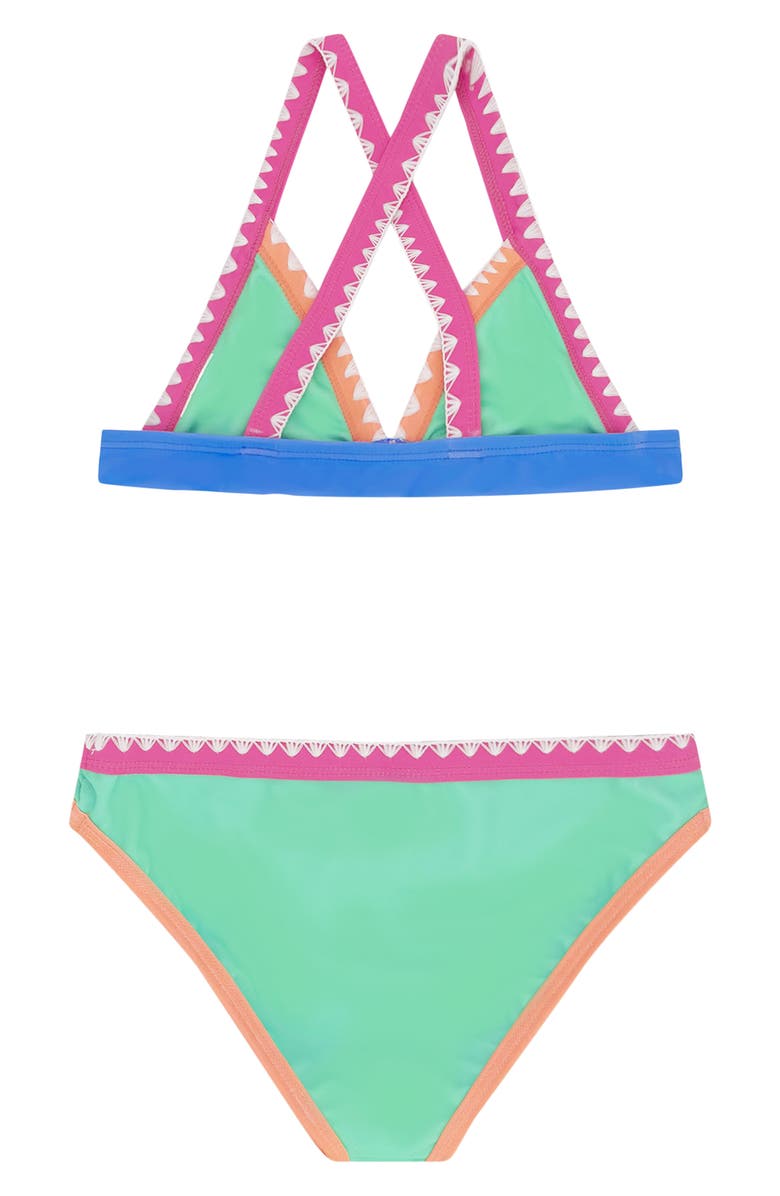 Feather 4 Arrow Kids' Coastline Whipstitch Trim UPF 50+ Two-Piece Swimsuit, Alternate, color, Flora Green