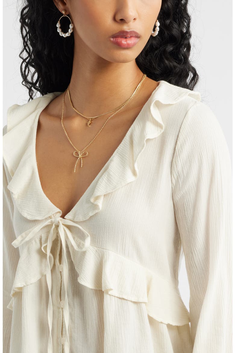 Ruffle Tie Neck Button-Up Shirt, Alternate, color, IVORY DOVE
