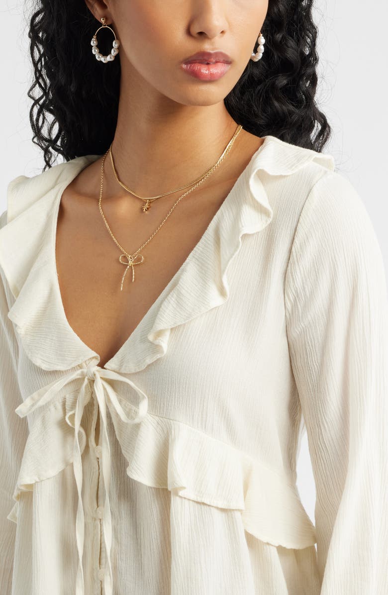 BP. Ruffle Tie Neck Button-Up Shirt, Alternate, color, Ivory Dove