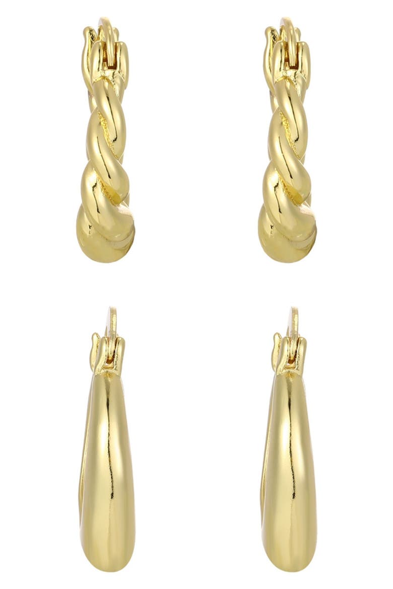 Set of 2 14K Gold Plated Hoop Earrings, Alternate, color, GOLD