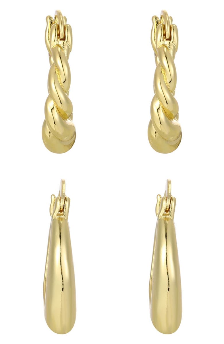 Adornia Set of 2 14K Gold Plated Hoop Earrings, Alternate, color, Gold