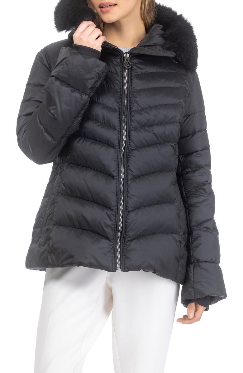 GORSKI Apres-Ski Chevron Parka with Detachable Toscana Lamb Hood Trim, Main, color, Black/Black