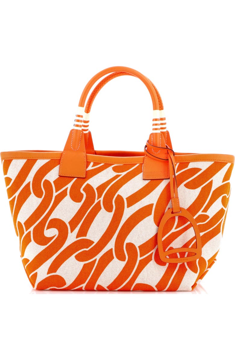 Pre-Owned Hermes Sac Steeple Tote Printed Toile with Leather 25, Main, color, Orange Minium