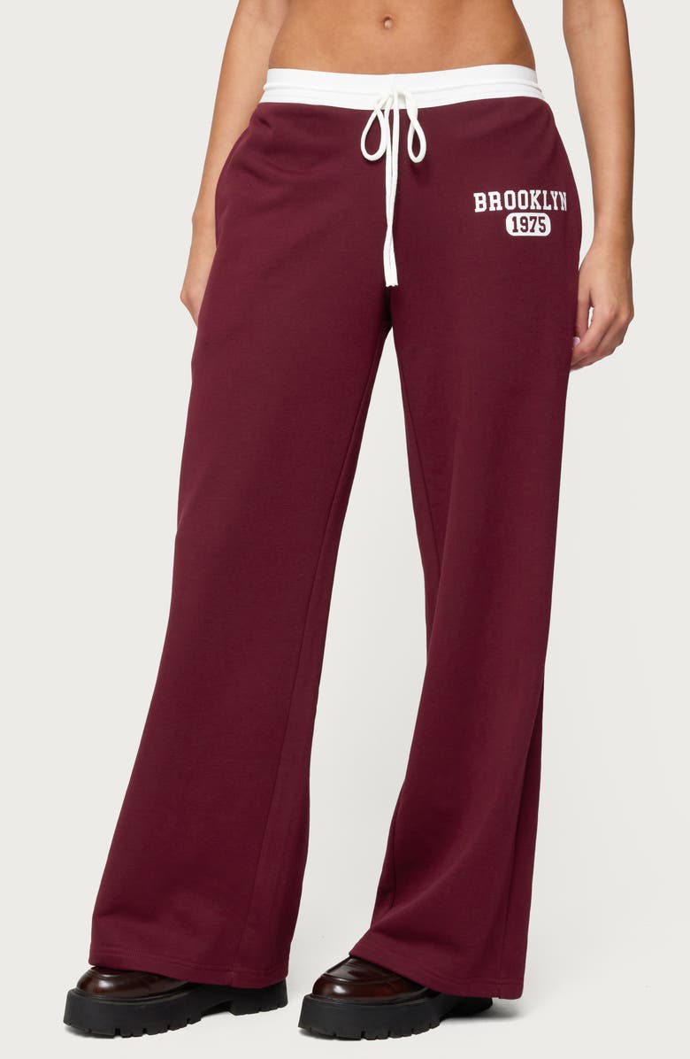 EDIKTED Brookie Contrast Waist Logo Wide Leg Sweatpants, Main, color, 