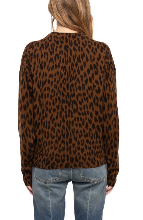 Soulo Leopard Print Wool & Cashmere Sweater