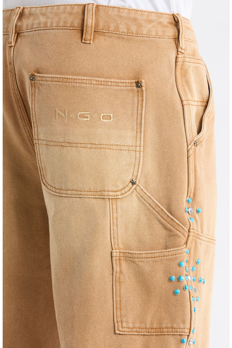 Turquoise Studded Cotton Twill Carpenter Pants, Alternate, color, LIGHT BROWN