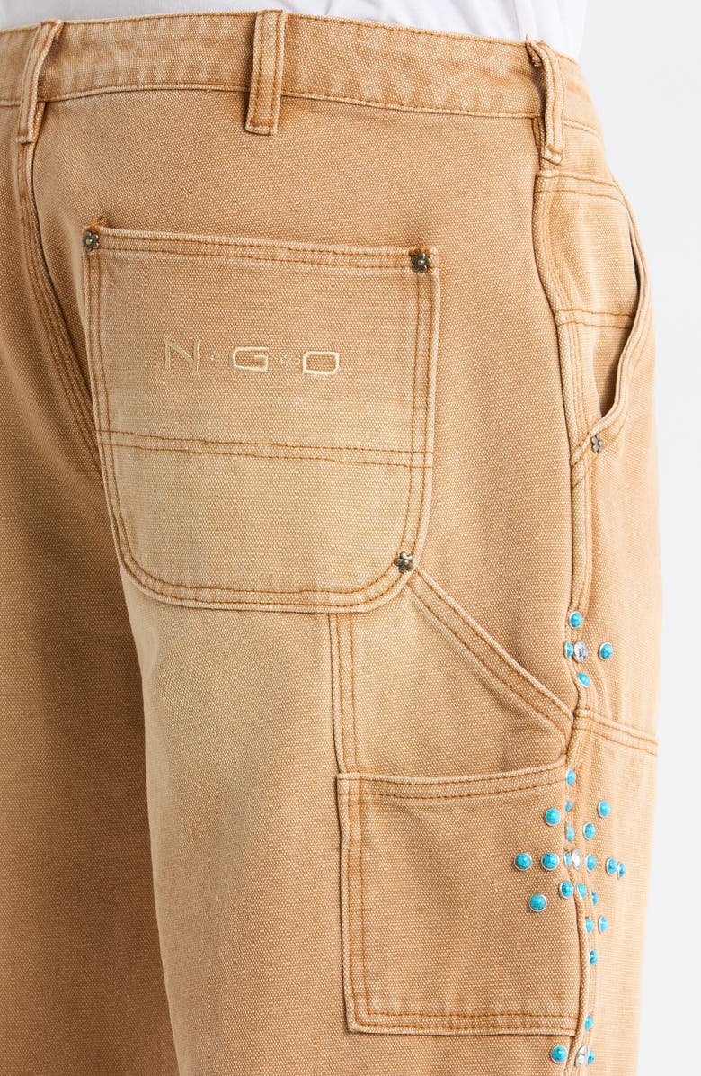 N.G.O. Turquoise Studded Cotton Twill Carpenter Pants, Alternate, color, 