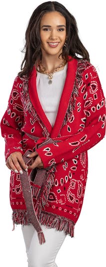 SAACHI Bandana Print Fringe Cardigan | Nordstromrack SAACHI Bandana Print Fringe Cardigan | Nordstromrack