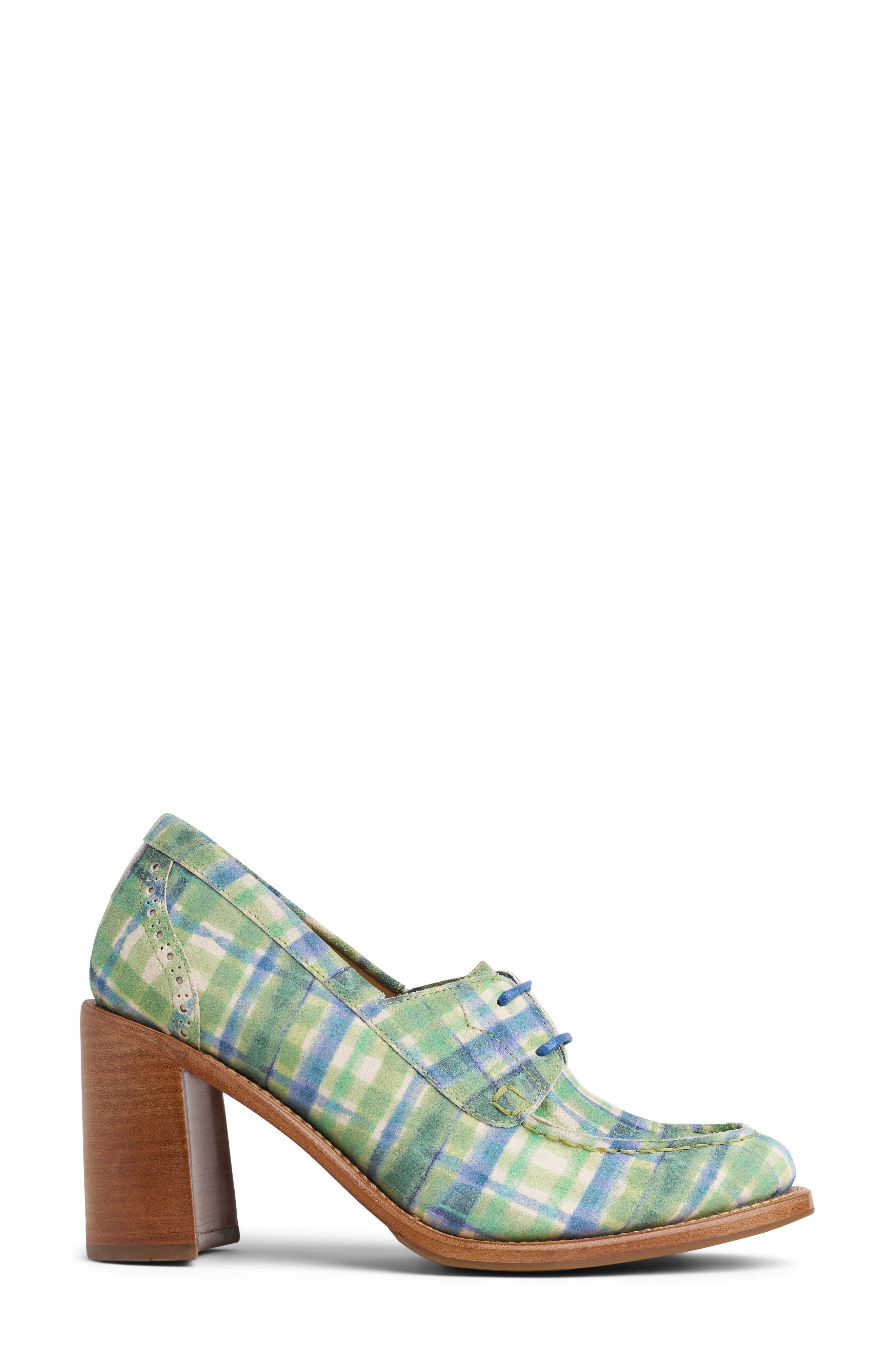 THE OFFICE OF US Mrs. Rosa Block Heel Pump, Alternate, color, Green/ Blue Plaid
