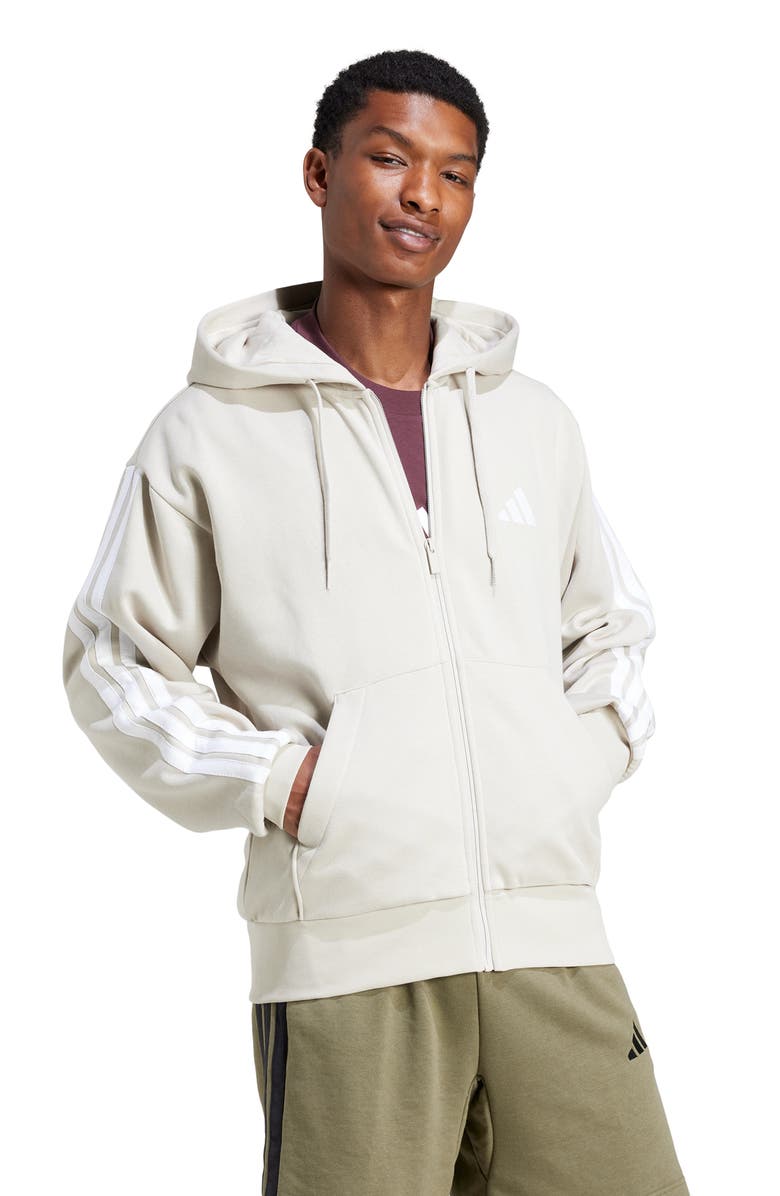 adidas Essential 3-Stripes Fleece Hoodie, Alternate, color, Wonder Alumina/ White
