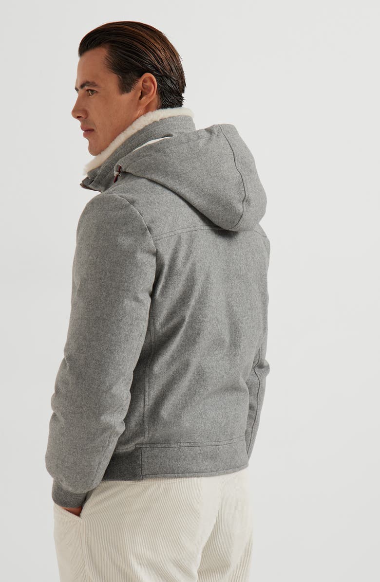Brunello Cucinelli Down jacket with detachable hood, Alternate, color, Light Grey
