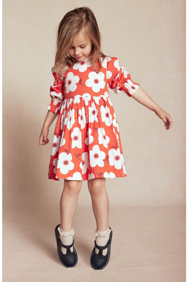 Kids' Floral Long Sleeve Cotton Dress, Alternate, color, SUNSET ORANGE GIANT DAISY