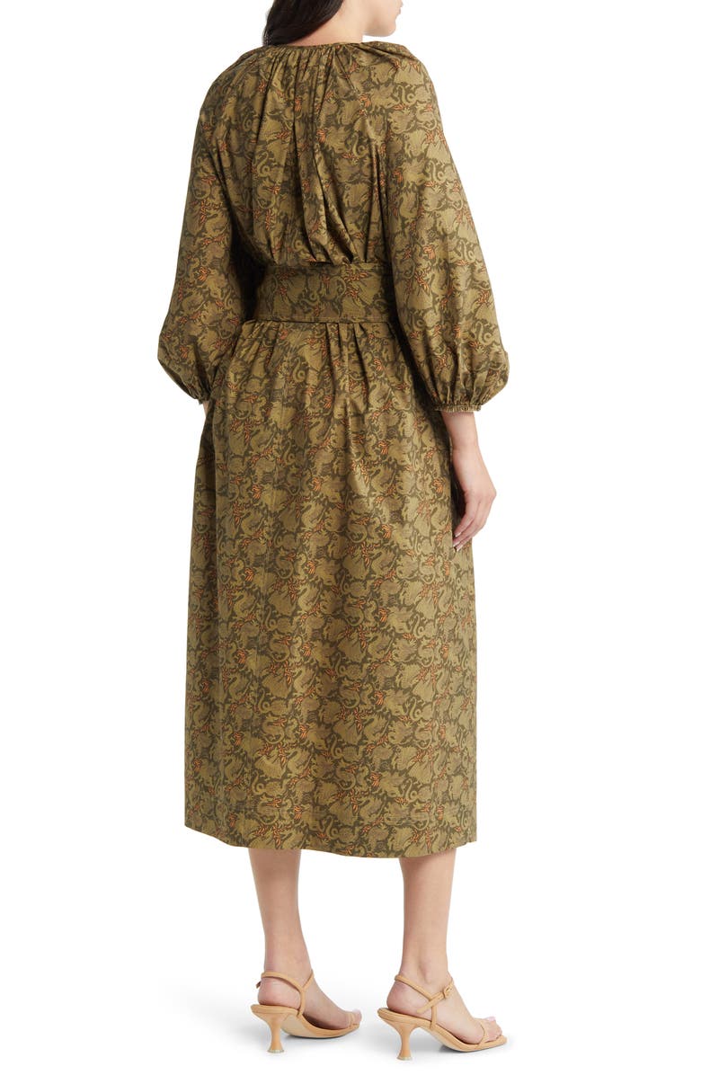NACKIYÈ Grand Bazaar Balloon Sleeve Dress, Alternate, color, Khaki Dragon