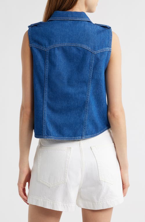 Frame Womens Two-patch-pockets Sleeveless Denim-blend Shirt Regulation In Blue