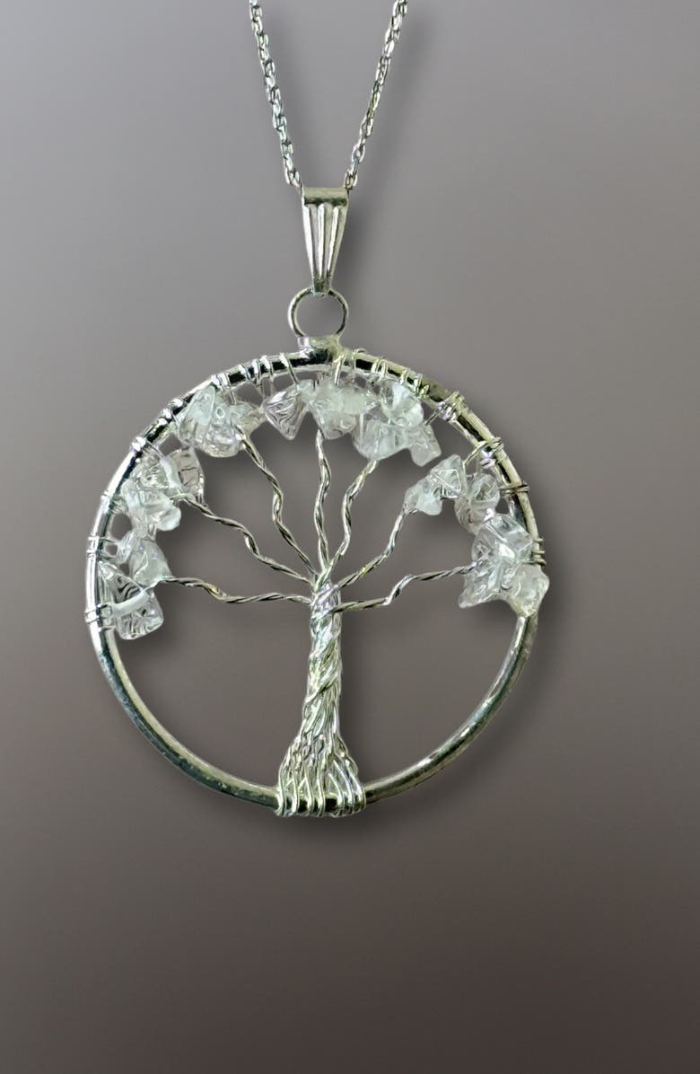 Humanist Beauty Tree of Life Gemstone Necklace, Main, color, Clear Quartz