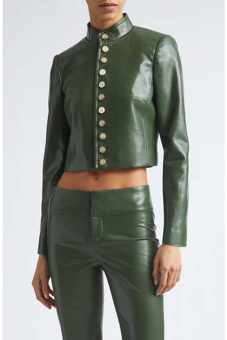 Emerson Faux Leather Crop Jacket, Main, color, DARK FERN