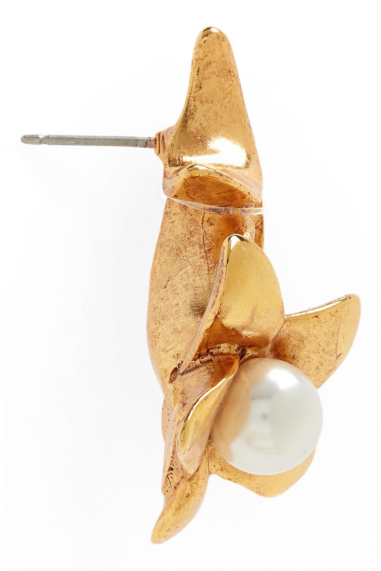 Imitation Pearl Flower Drop Earrings, Alternate, color, GOLD