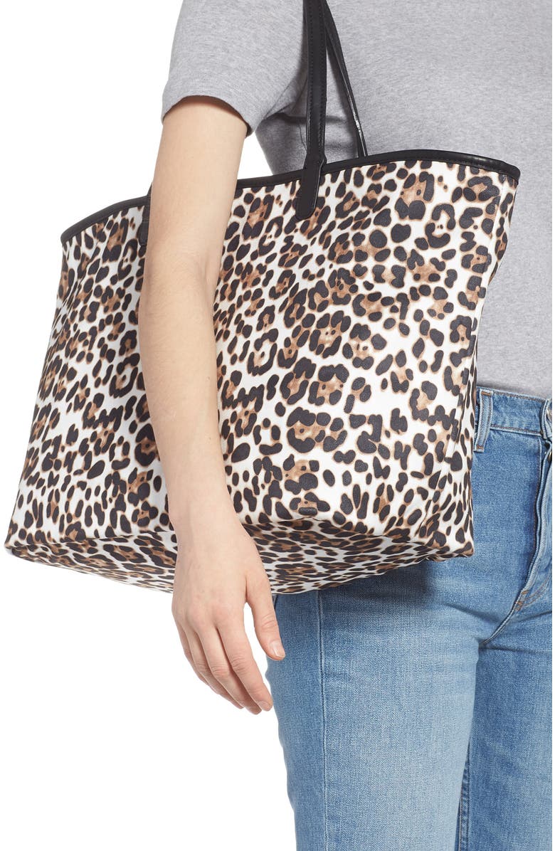 Mali + Lili Tina Leopard Print & Vegan Leather Reversible Tote, Alternate, color,