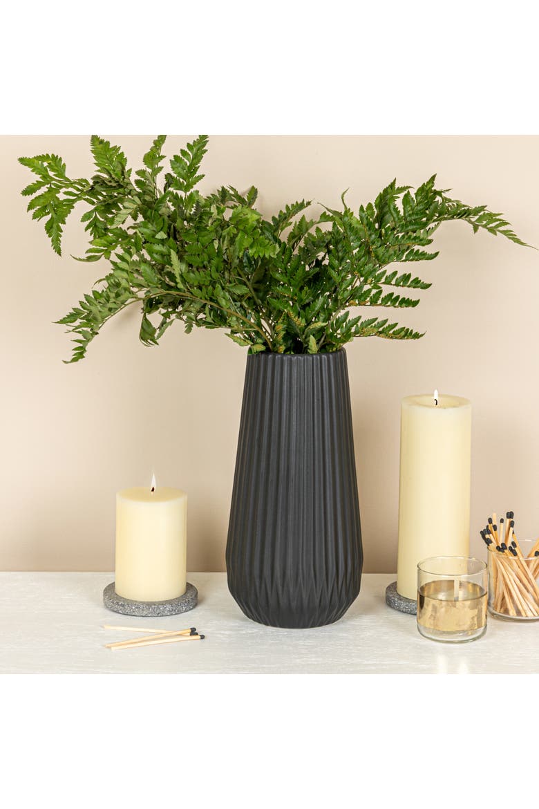 Round Fluted Vase with Embossed Lines, Alternate, color, Black