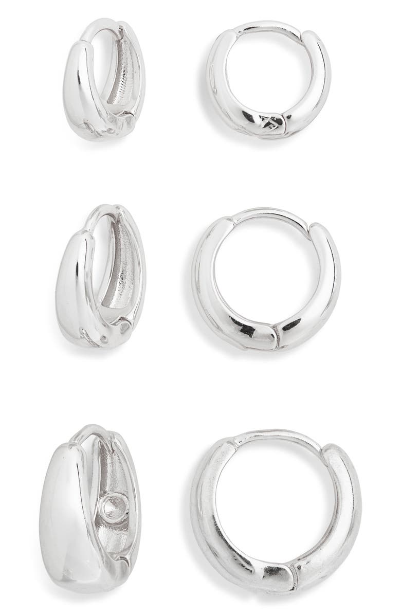 NORDSTROM RACK 3-Pack Tapered Hoop Earrings, Main, color, Silver