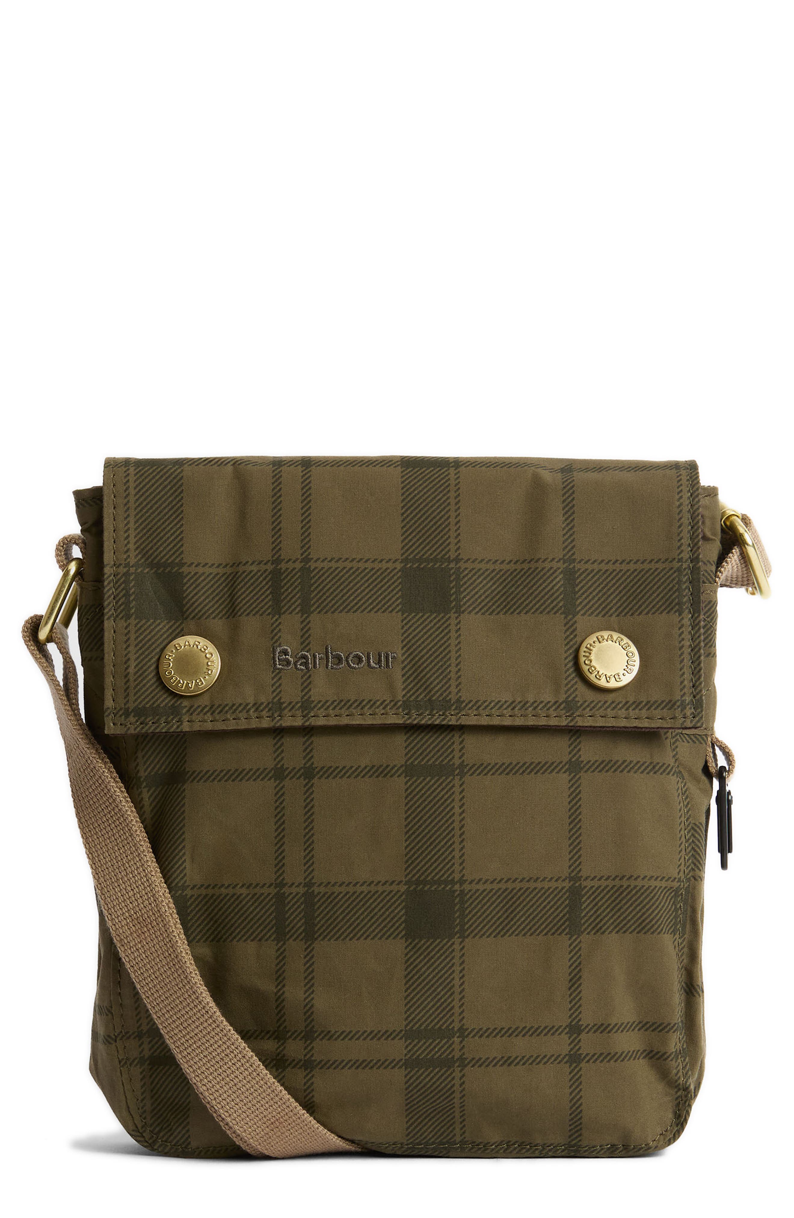 Barbour Transport Tartan Crossbody Bag, Main, color, Dusky Green Tartan