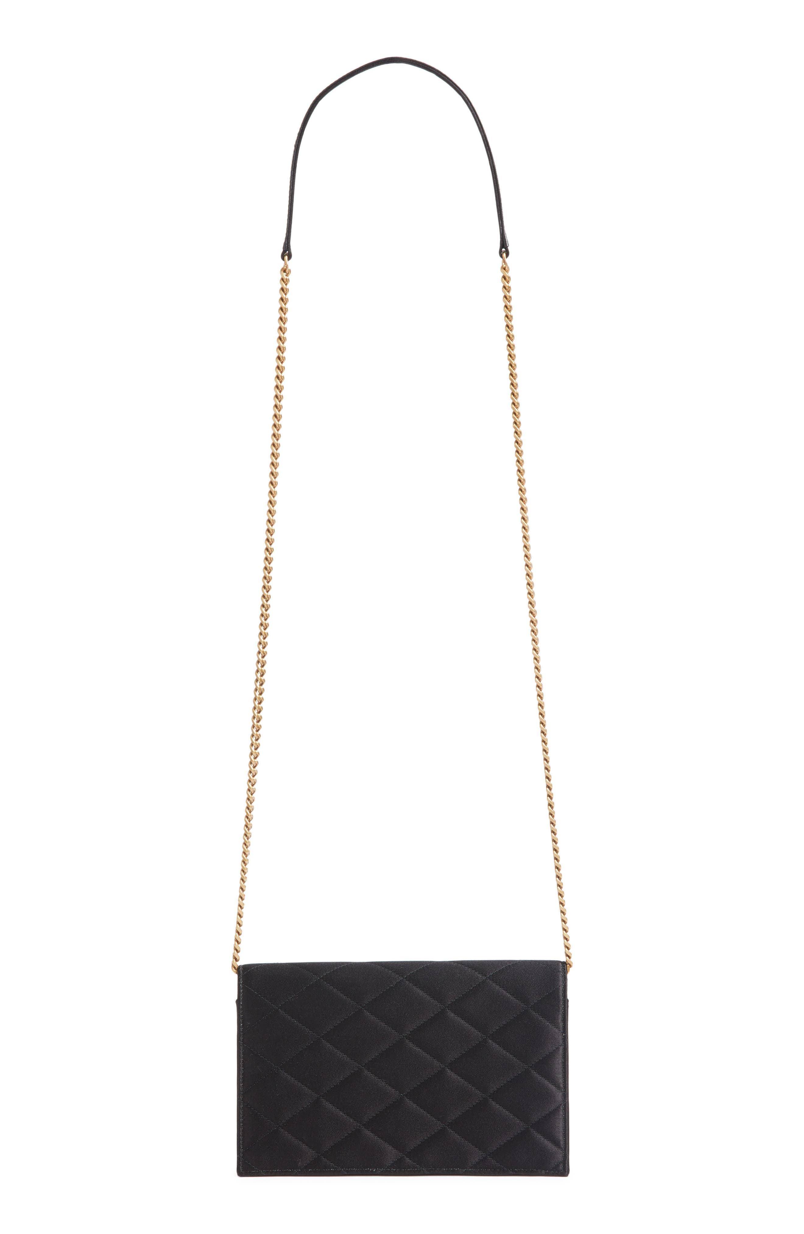 Paris Diamond Quilted Satin Wallet on a Chain, Alternate, color, NOIR