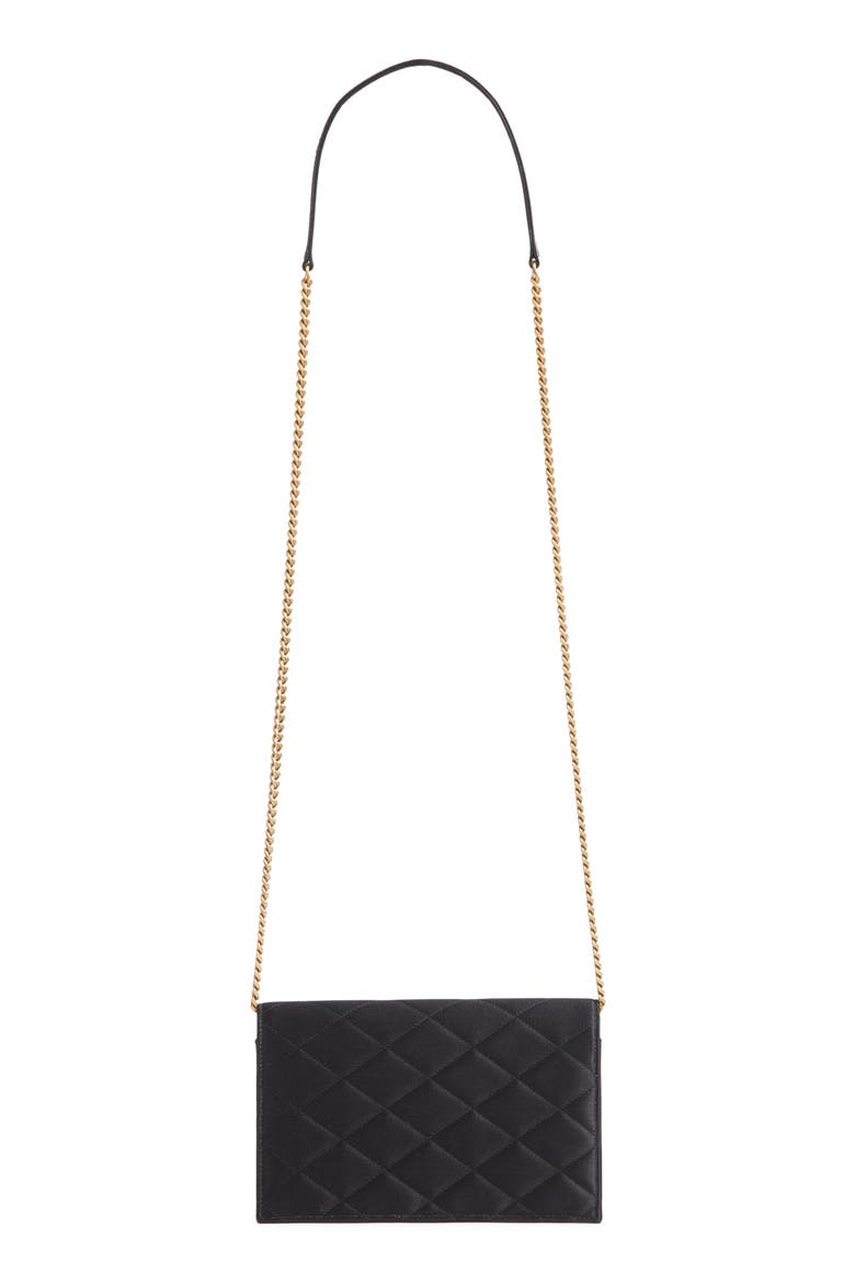 Paris Diamond Quilted Satin Wallet on a Chain, Alternate, color, NOIR