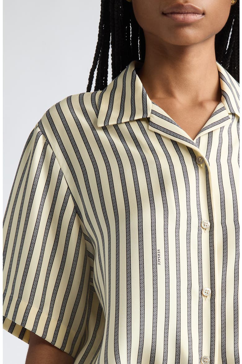 Meandros Silk Twill Camp Shirt, Alternate, color, IVORY BLACK