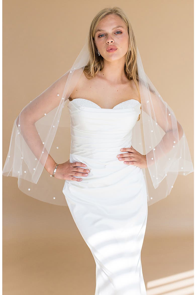 Adalet Crystal Embellished Elbow Veil, Main, color, IVORY
