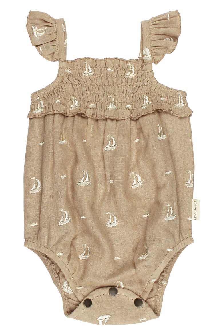 Organic Cotton Embroidered Anchor Romper, Main, color, OATMEAL SAILBOAT