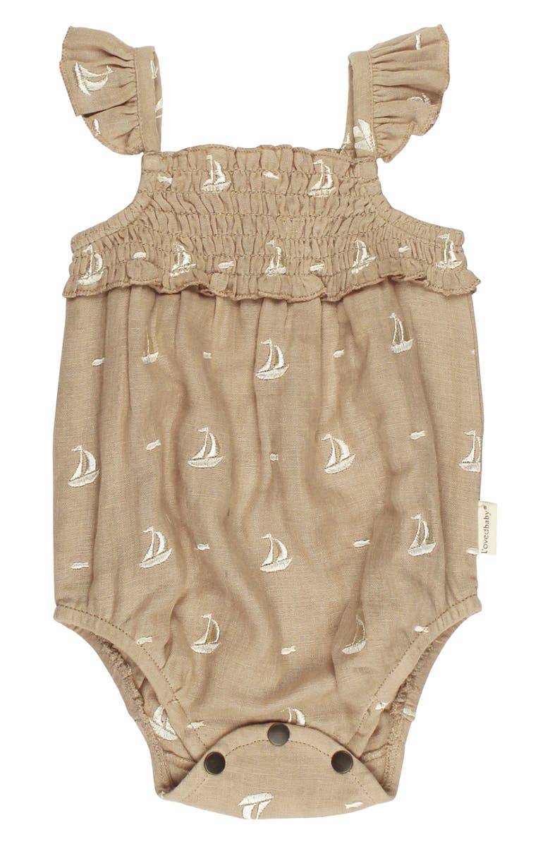 L'ovedbaby Organic Cotton Embroidered Anchor Romper, Main, color, Oatmeal Sailboat