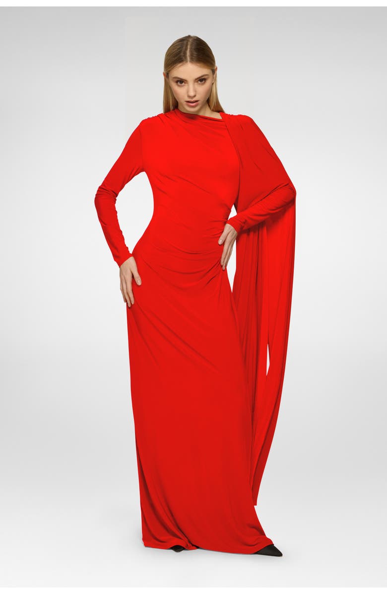 Daska Cape Dress, Alternate, color, Red