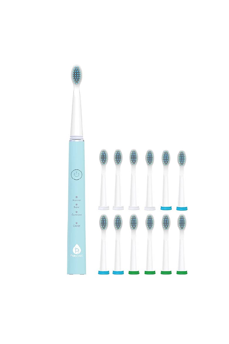 USB Sonic Toothbrush with 12 Heads - White, Alternate, color, GREEN
